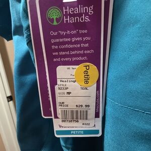 Healing Hands Teal Petite Scrub Pants